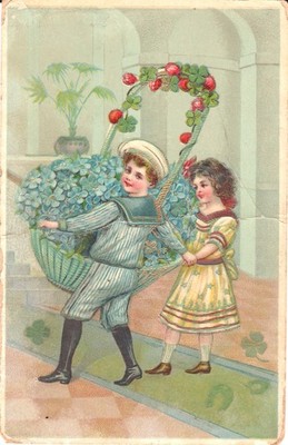 Antike Postkarte - unbespielt mit Ostergrüßen in italienischer Sprache auf Rückseite