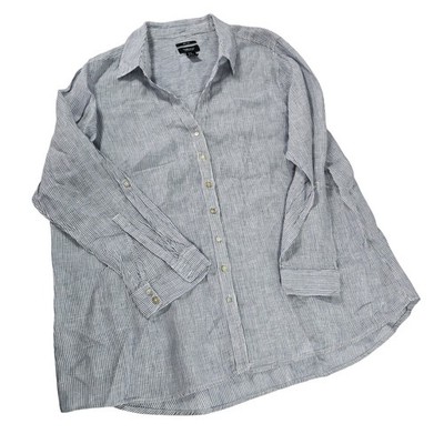 Jones & Co Jones New York 100% Linen Striped Button Down Shirt Blue White 2X