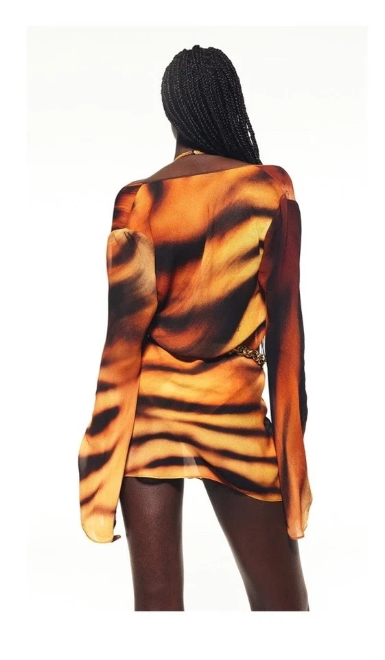 NWT SKIMS X Roberto Cavalli Long Sleeve Mini Dress Tiger Print Size Large - Image 3 of 4