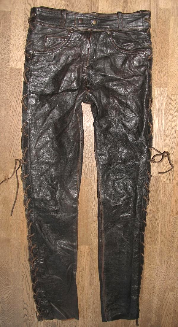 ⭐︎S⭐︎ Black Point Brown Leather Lace-Up Biker Jeans Pants W28 L34 | eBay