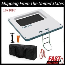 10x10FT Inflatable Floating Dock, w/Ladder Floating Water Dock Raft Platform Mat