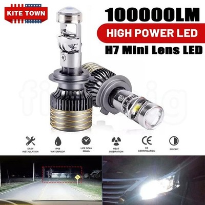 2PCS H7 200W Mini Bi LED Projector Lens Headlight Kit 100000LM 6000K Super White