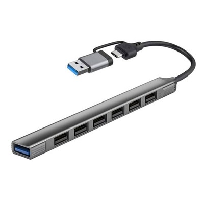 2 in 1 7 Ports USB 3.0 Type C HUB Expander Splitter Aluminium Alloy Dock Station