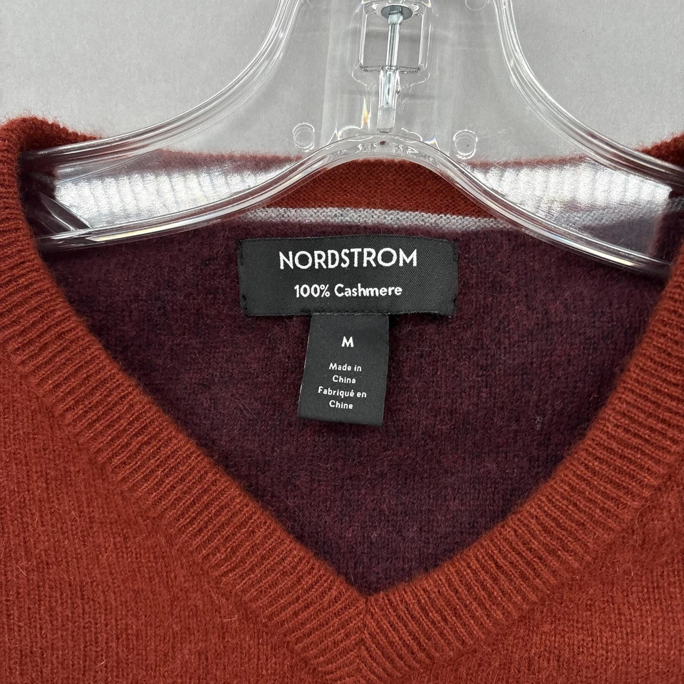 Nordstrom свитер мужской средний ржавчины 100% кашемир мягкий пуловер V шеи роскошь - Изображение 4 из 4
