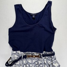 Tommy Hilfiger Women's Size M Sleeveless Navy Blue White Belted Casual Dress