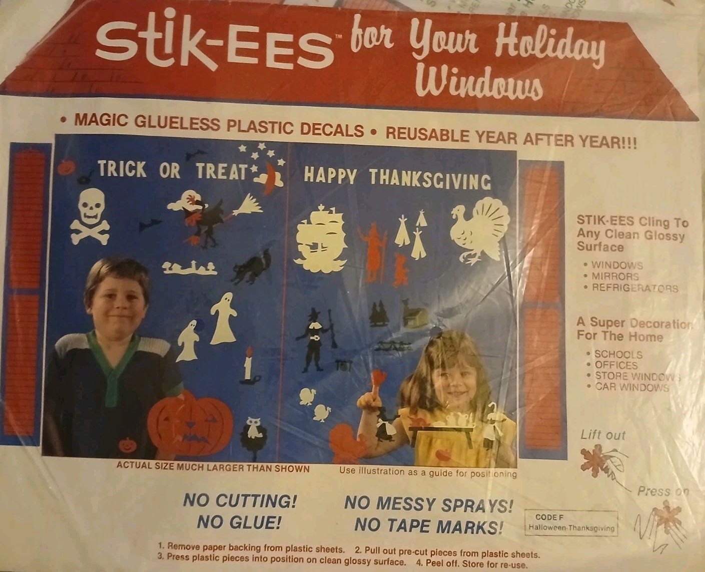 Vtg STICK-EES Reusable Holiday Window Sticker Decals Autumn Harvest Season Decor