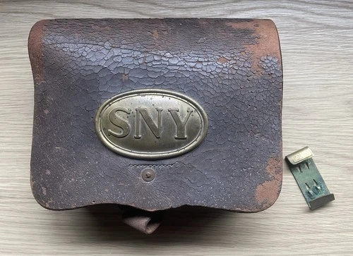 Original Civil War .58 Cartridge Box - L. S. Baker - Complete with SNY Plate