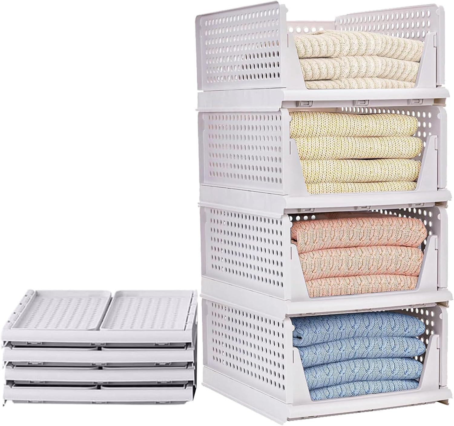 Organizer Armadio Cassettiere, Set Di 4 Organizer Pieghevole Impilabili in Plast