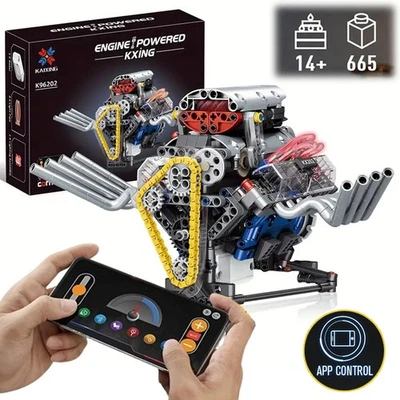 MARKENLOS Engine Model Building Set That Runs,V8 Motoren Bausatz,Modellbausatz 665 Teile