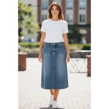 Calvin Klein Jeans Women Blue Denim Midi Skirt Patch Pockets Side Slit Size3 NEW