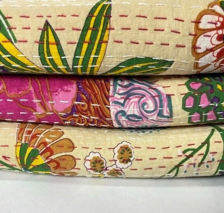Schöne Kantha Quilt Indische Überwurf Handarbeit Bettwäsche Decke Baumwolle... - Bild 4 von 4