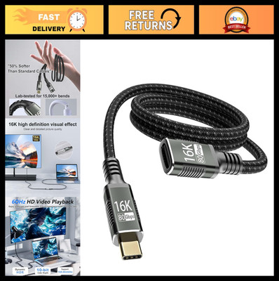 USB-C Extension Cable 80Gbps Thunderbolt 5, 8K/16K Display, PD 240W, 1M/3.3FT