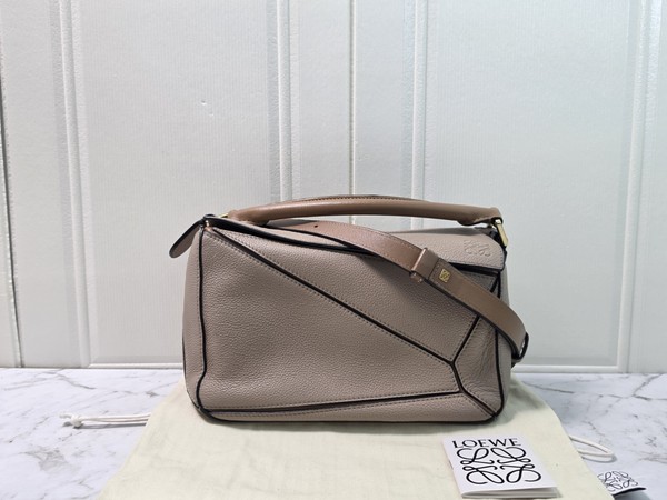 Authentic Pre-owned Loewe Puzzle Small Taupe Grained Leather Shoulder Bag 