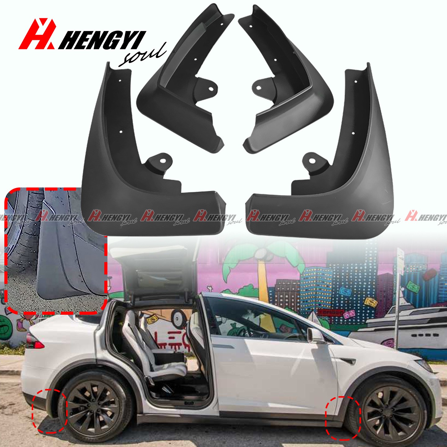 For Tesla Model X 2015-2023 Mud Flaps Front Rear Splash Guards Mudguards New