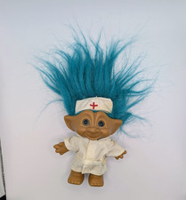 Vintage Troll Nurse Doll Blue Hair White Uniform Red Cross 5" Style Collect