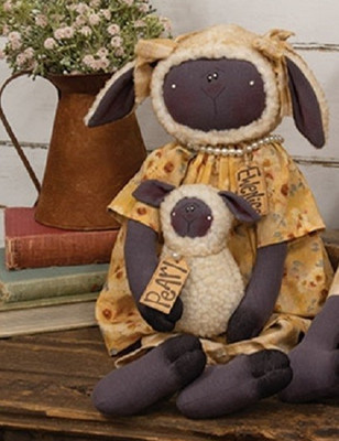 NEW Primitive FARMHOUSE SHEEP DOLL EWENICE & PEARL Folk Art  20''Hx8''Wx4''D