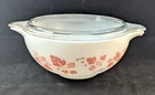Vintage Pyrex 443 Pink Gooseberry & Glass Lid Cinderella Mixing Bowl 2.5 Quart