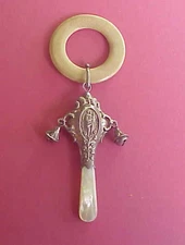 Vintage Baby Rattle Bells Sterling , Teething Handle & Ring, Jack & Bean Stock