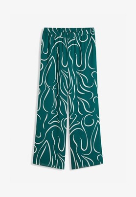 Hose aus fließendem Stoff mit Bequembund Gr. 36 Mattgrün Weiß Sommerhose Neu