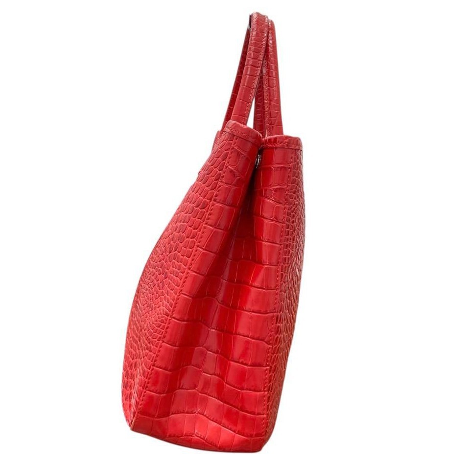 LONGCHAMP Roseau Croc Embossed Red Leather Tote Handbag | eBay