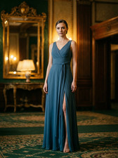 Azazie Dress Women's Blue Flowing Sleeveless Formal Gown Size S