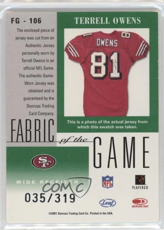 2001 Leaf Certified Materials Fabric of the Game Career /319 Terrell Owens HOF - Image 2 of 2