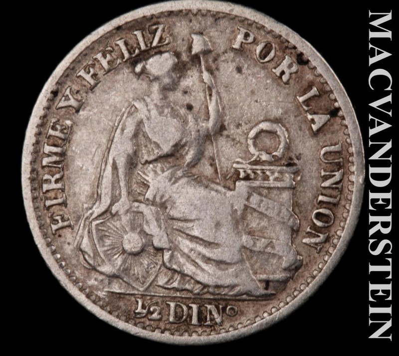 Peru: 1899 One-Half Silver Din - Scarce  Better Date  No Reserve  #L7378