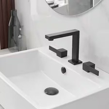 BWE 8 in. Widespread Double Handle High-Arc Bathroom Faucet Drain, Matte Black
