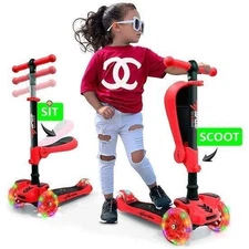 Hurtle Kick Scooter 3-Wheel Tricycle LED Lights,Anti-Slip,Foldable Seat HURFS38R