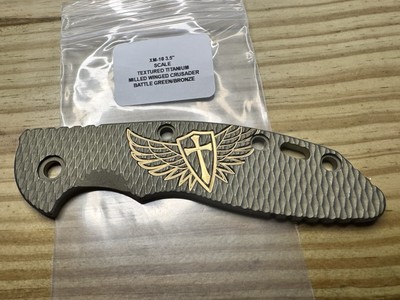 Hinderer XM-18 3.5 SCALE TEXTURED TI MILLED STEEL FLAME LOGO BATTLE GREEN/BRONZE