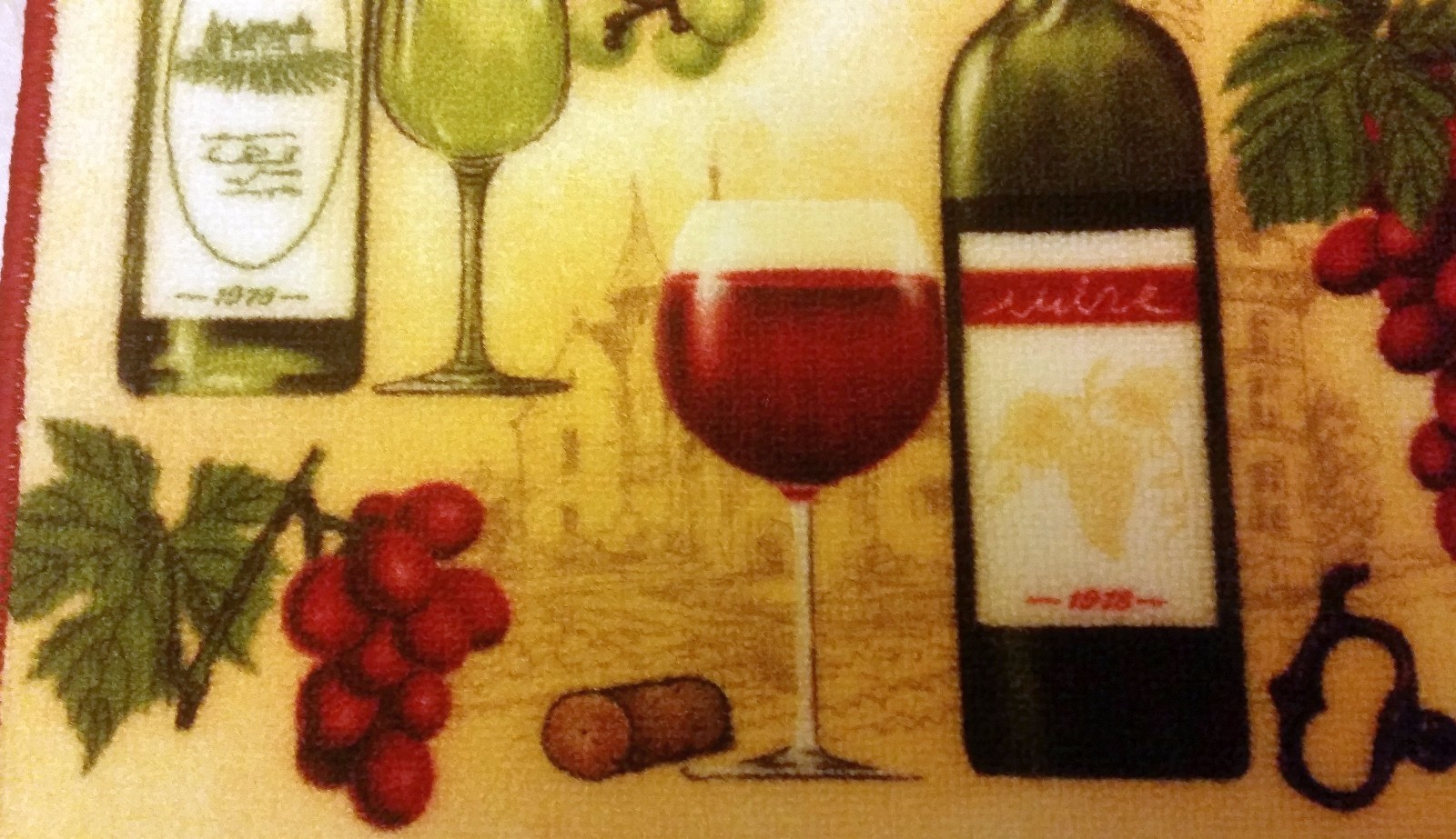 PRINTED KITCHEN RUG (nonskid back) (18" x 28"), WINE WITH CORKS & GRAPES, Soho