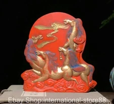 4.2" Marked Old Chinese Vermilion Sand ink Carving Horse Lucky Sculpture