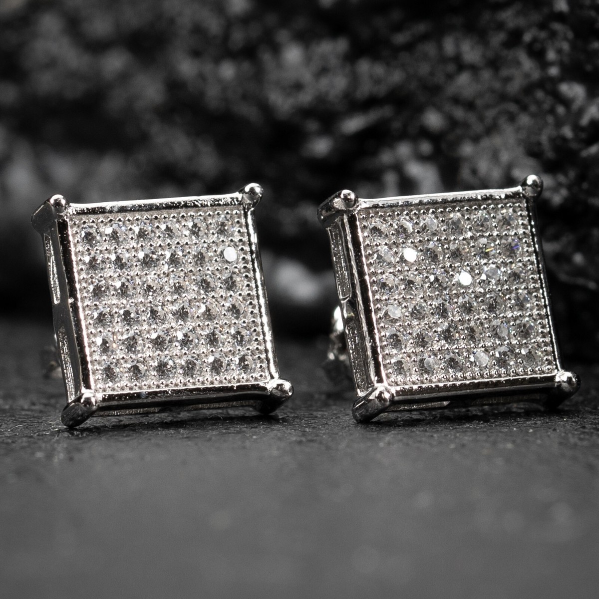 White Gold Sterling Silver Hip Hop Cz Square Flat Screen