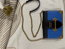 Prada Cahier Mini Crossbody clutch Bag Blue Black Gold