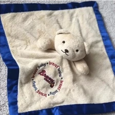 Atlanta Braves Bear Plush Tan Security Blanket 14 by 14 inches Blue Border New