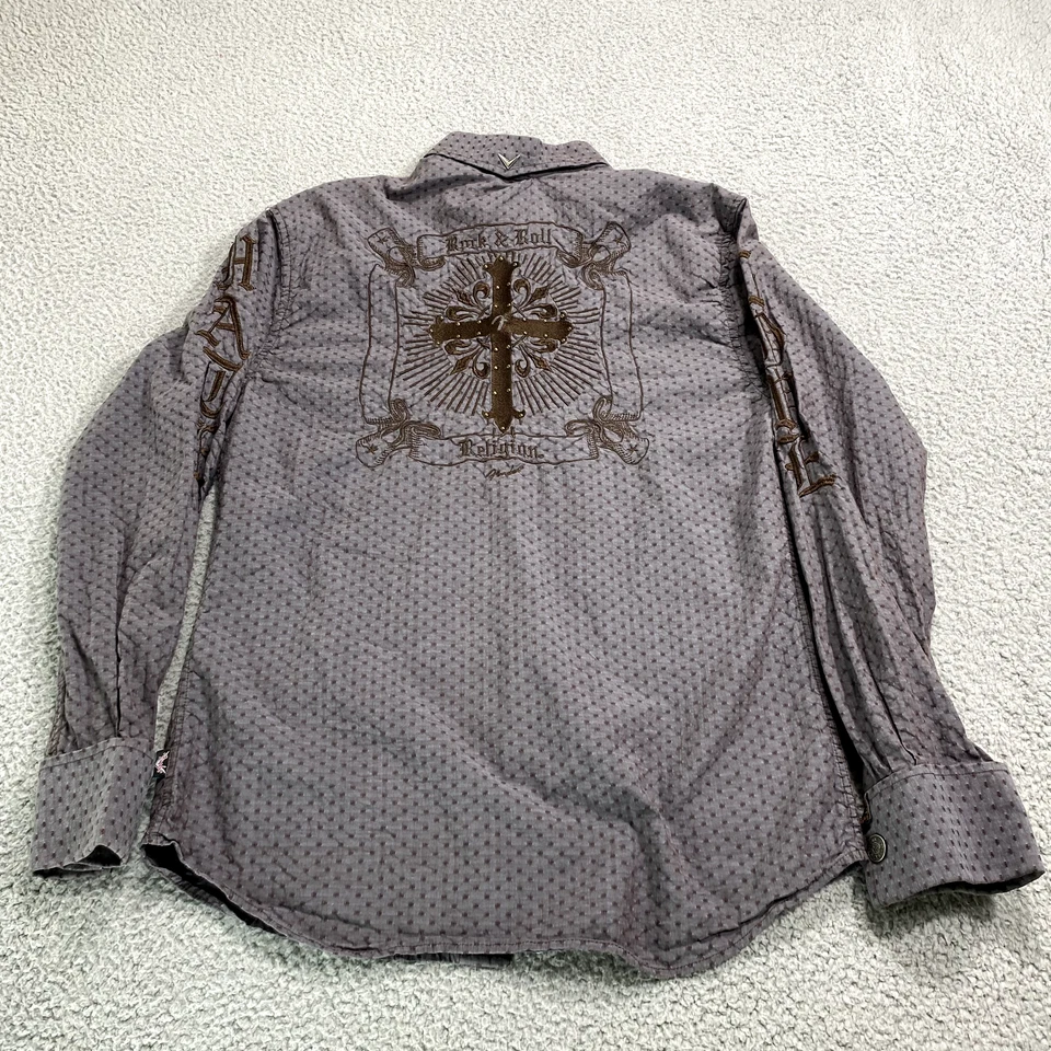 Fender Shirt Mens Small Gray Rock And Roll Religion Embroidered Guitar Band - Image 2 of 4