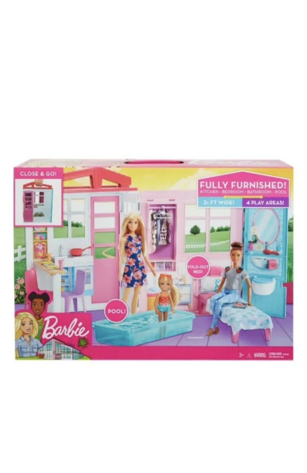 Barbie Dollhouse, Portable 1-Story Playset With Pool And Accessories