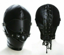 Adult full Hooded Blindfold Head Mask PU Faux Leather club party Cosplay Costume