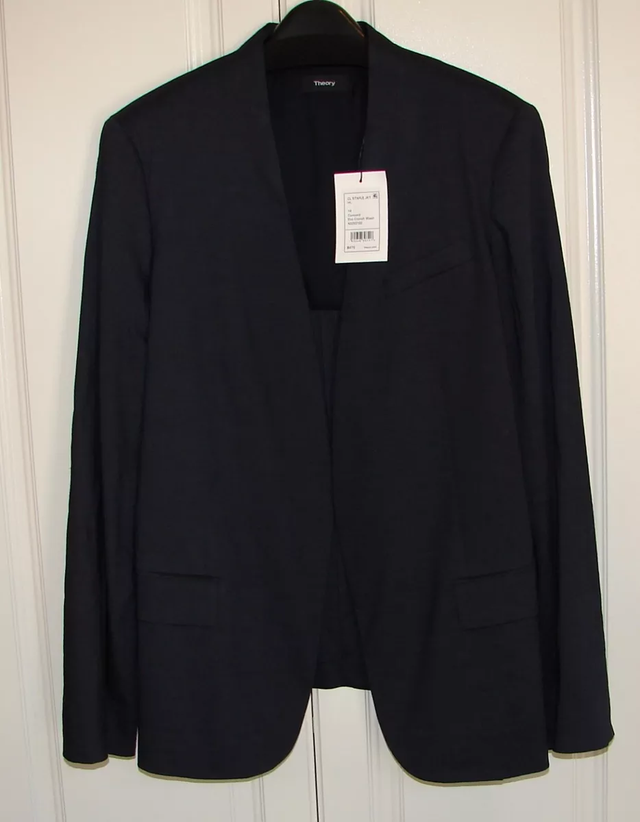 NWT Theory size 14 deep blue eco crunch wash staple linen blend jacket  K0203102