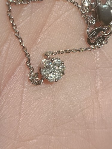 14k Gold Diamond Flower Necklace, 14k White Gold Diamond Cluster/solitair Neck. - Picture 11 of 22