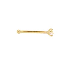 14K Yellow Gold Nose Stud 20 Gauge Nose Bone with Clear CZ