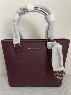 NWT Michael Kors Jet Set Travel Extra-Small Leather Top-Zip Tote Bag Oxblood