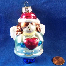 Angel Figure With Heart Glass Xmas Ornament Classic Holiday Decoration 3.5"