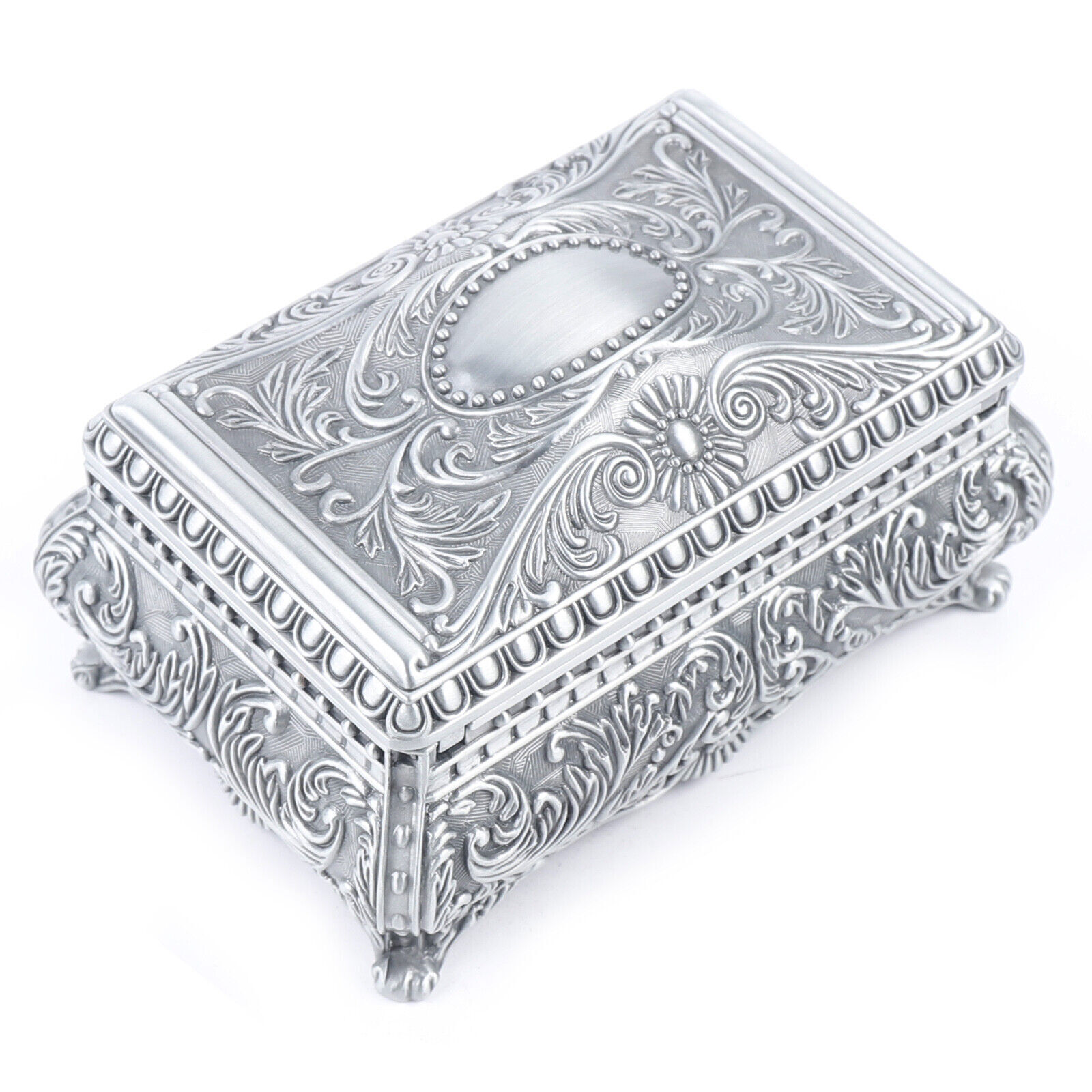 Silver Jewelry Storage Box Metal Chest Necklace Treasure Organizer