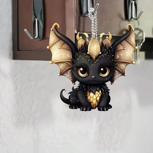 2D Hanging Ornament Dragon Gold & Black Acrylic Little for Car Rearview Mirror - Picture 7 of 7