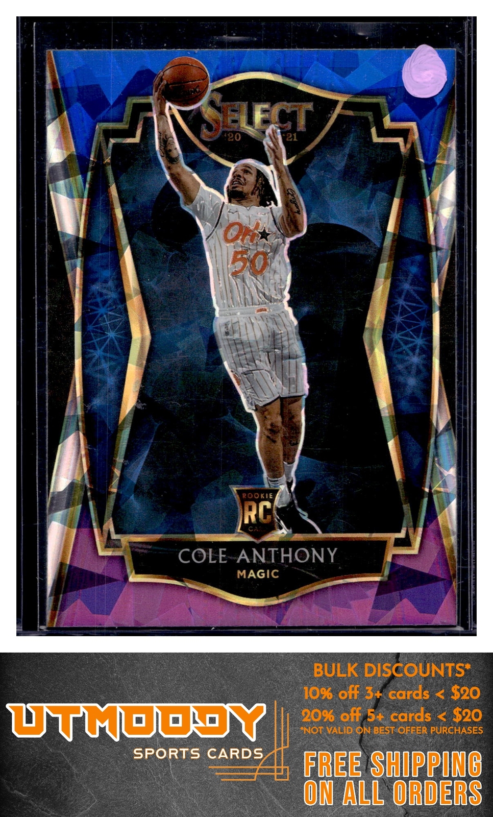 2020 Panini Select 177 Cole Anthony Blue White Purple Cracked Ice