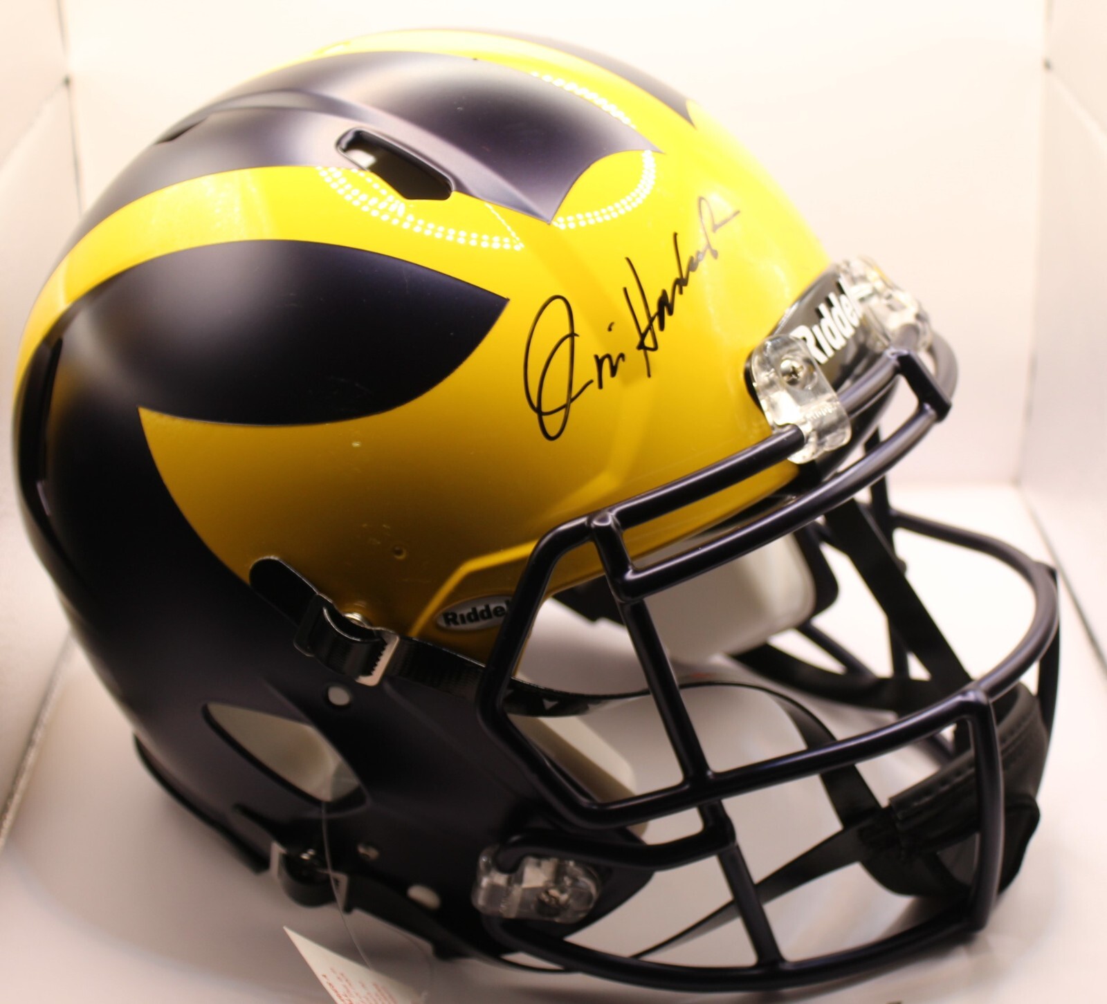 jim harbaugh Autographed Signed Michigan Wolverines Michigan Speed Authentic Full Size Helmet - FANATICS COA 