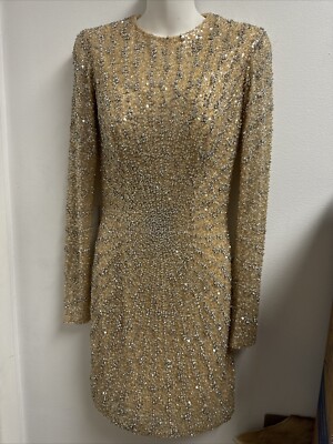 Jovani Gold & Silver Cocktail Embellished Beaded Dress Long Sleeve Authentic | eBay Jovani Gold & Silver Cocktail Embellished Beaded Dress Long Sleeve Authentic | eBay