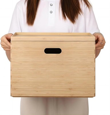 Home Kitchen and Offi... BAMOTTO Lidded Bamboo Storage Bins & Box/Cube/Basket