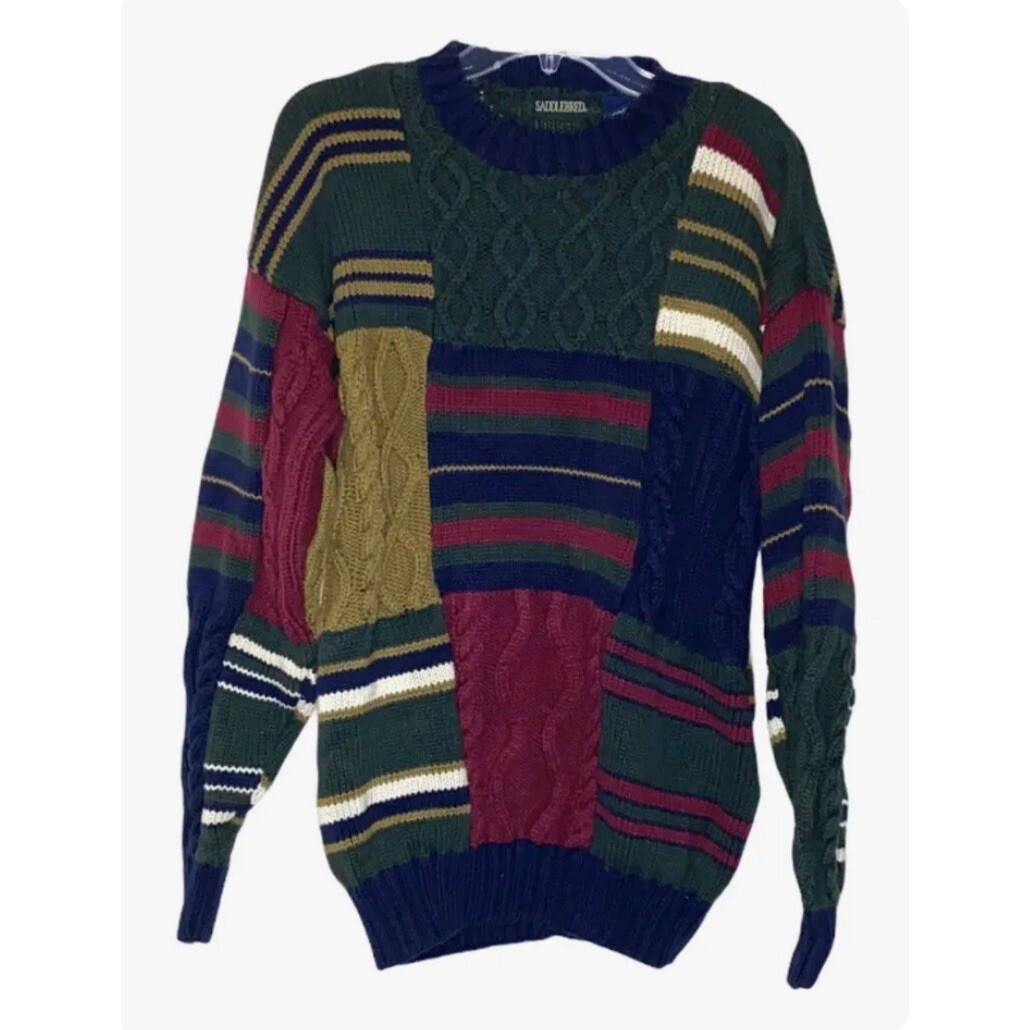 Sweater Vntg 90s Multi Color Retro Hip Hop Biggie Textured 3D Knit Pullover L-image